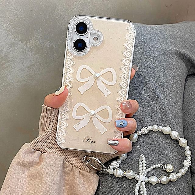 Lace Phone Print Case Faux / Strap Pearl Set
