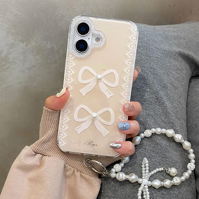 Lace Phone Print Case Faux / Strap Pearl Set