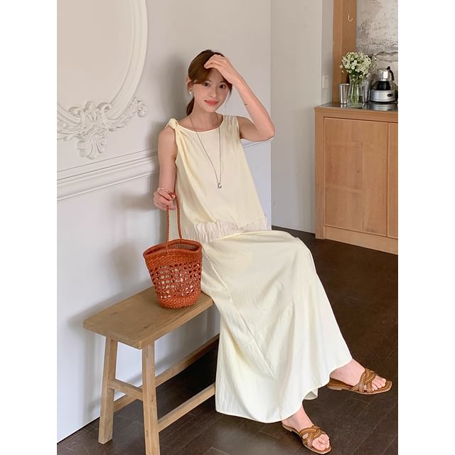 Frilled Knot Crop Top & Flared Maxi Skirt Ensemble