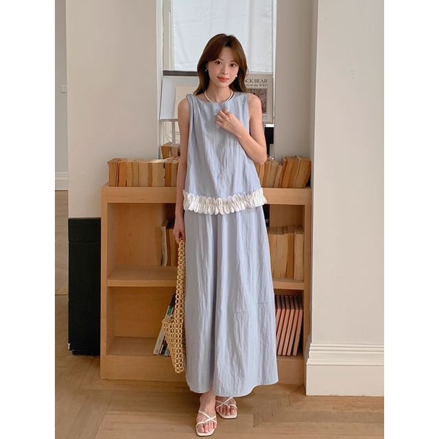 Frilled Knot Crop Top & Flared Maxi Skirt Ensemble