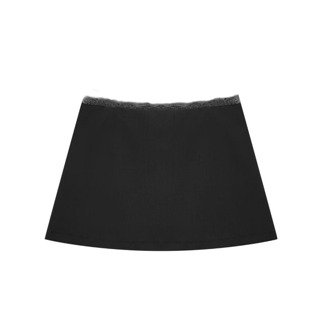 Lace-Trimmed Mini Pencil Skirt with Mid Rise