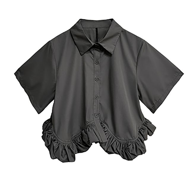 Collared Crop Blouse with Ruffle Hem and High-Rise Midi Skirt