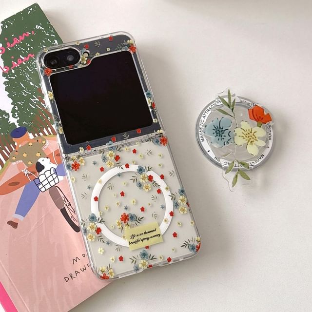 Set Magnetic Case / Print Floral Suction Phone