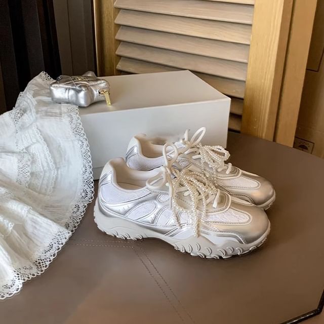 Sneakers Platform Patterned Lace-Up