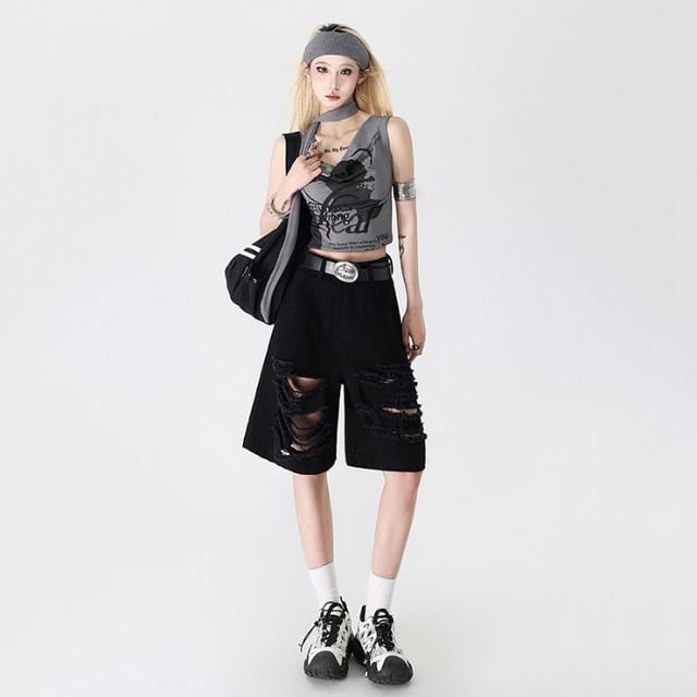 High Waist Camouflage Wide Leg Jorts