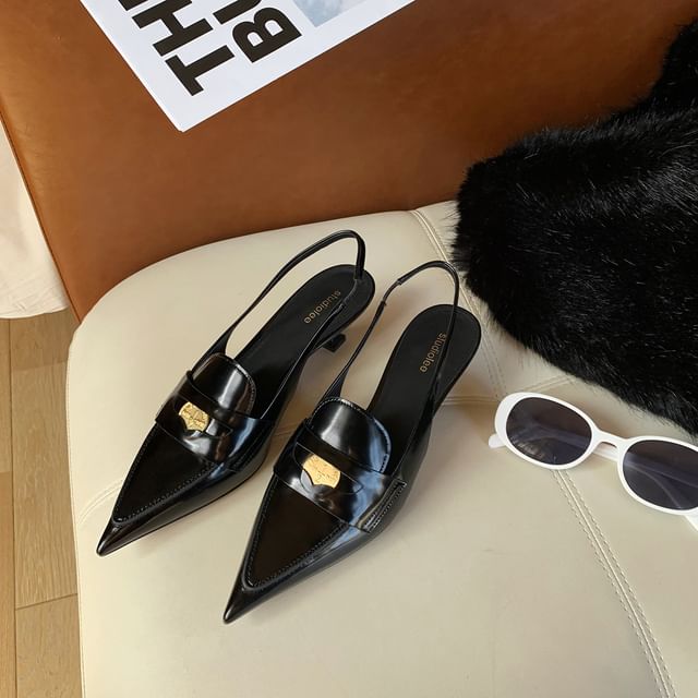 Loafers Penny Kitten Slingback Pointed Heel