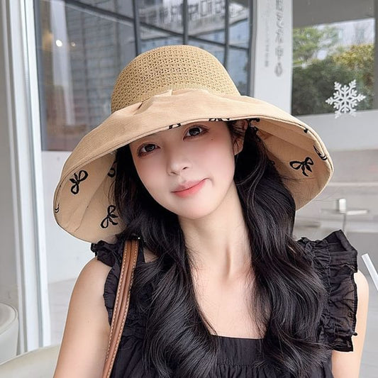 Sun Hat Straw Print Bow