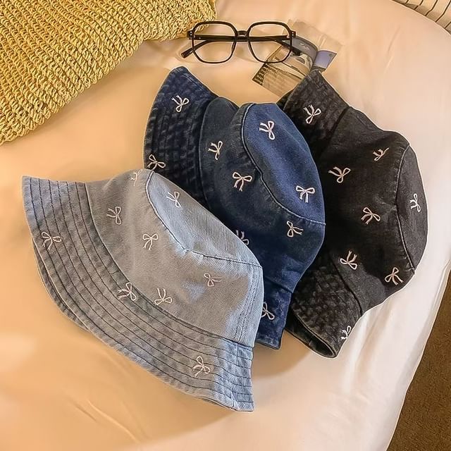 Bucket Hat Bow Embroidered