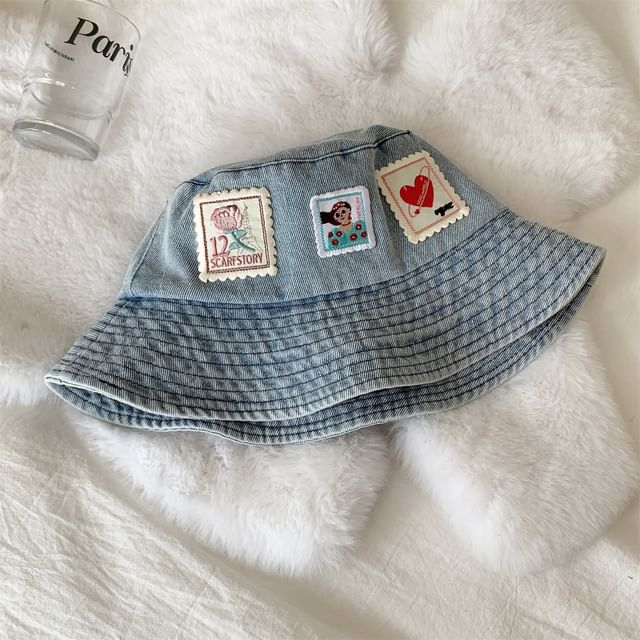 Bucket Applique Denim Hat Washed