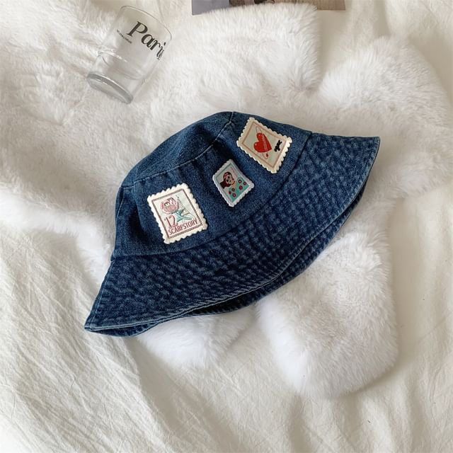 Bucket Applique Denim Hat Washed