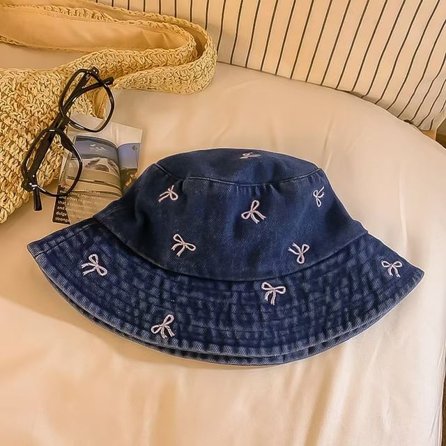 Bucket Hat Bow Embroidered