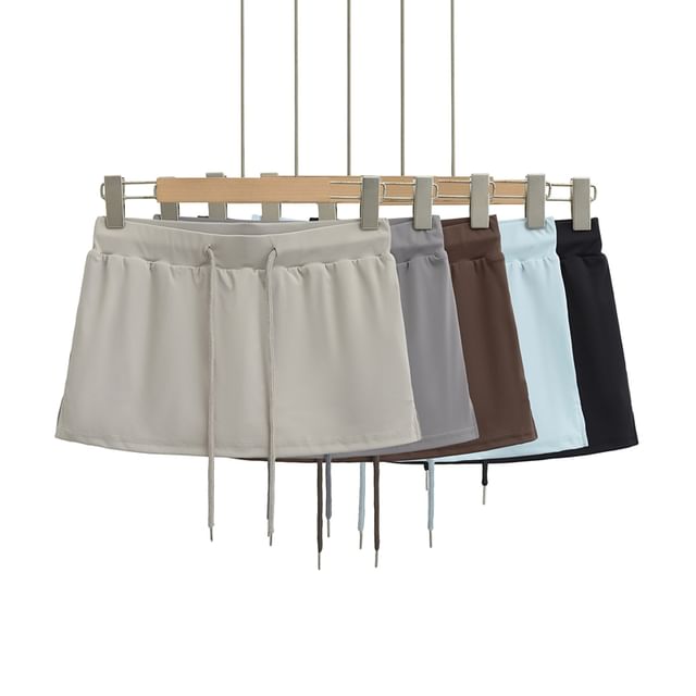 Drawstring Flared Mini Skirt