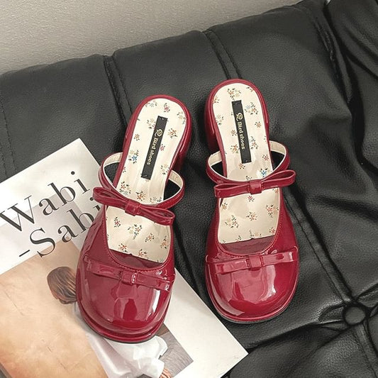 Block Jane Leather Mules Mary Patent Bow Heel