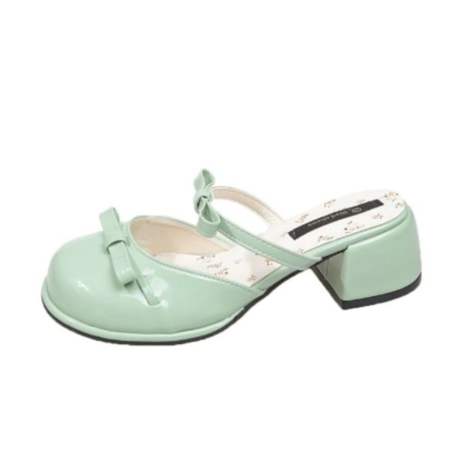 Block Jane Leather Mules Mary Patent Bow Heel