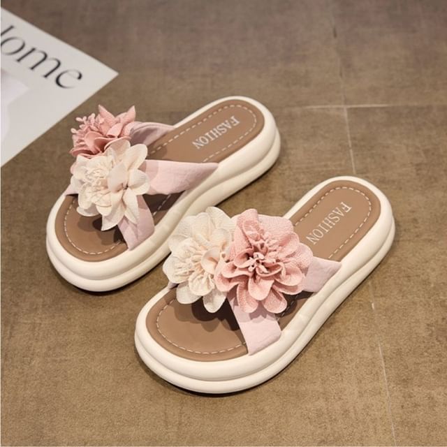Platform Sandals Floral Slide