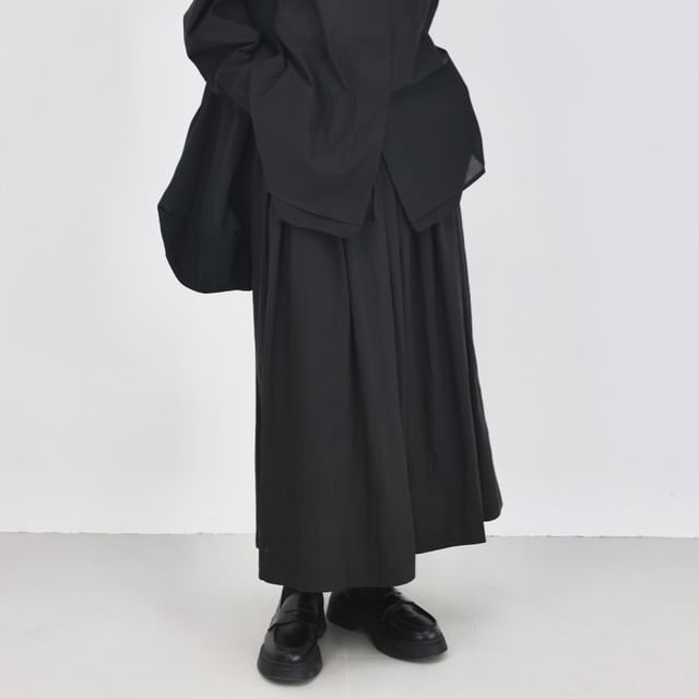 Plain Maxi A-Line Skirt with Elastic Waist