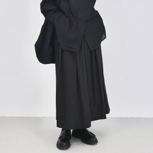 Plain Maxi A-Line Skirt with Elastic Waist