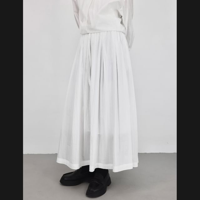 Plain Maxi A-Line Skirt with Elastic Waist
