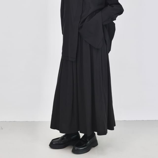 Plain Maxi A-Line Skirt with Elastic Waist
