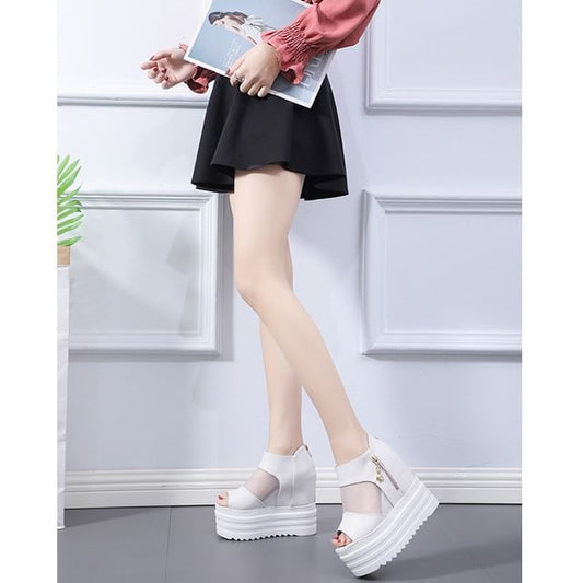 Panel Sandals Mesh Platform