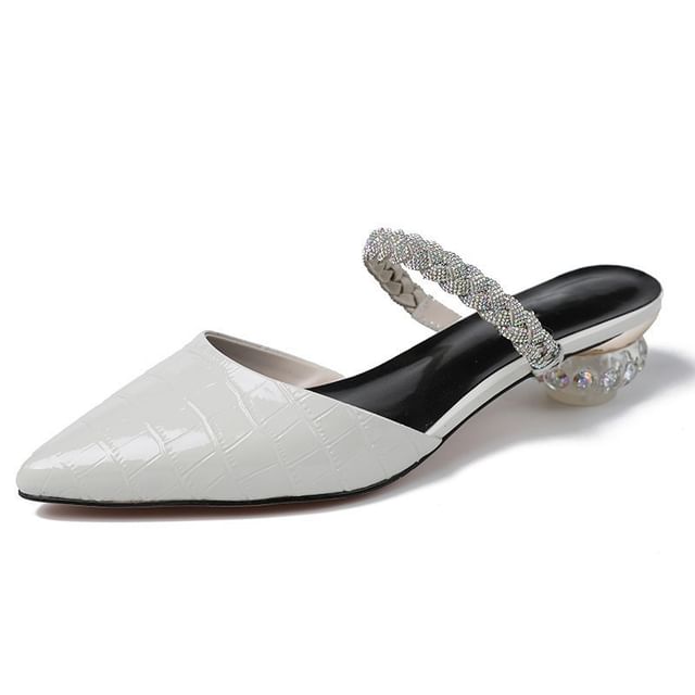 Low Rhinestone Mules Pointed Heel