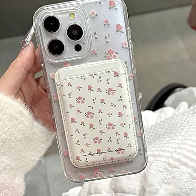 (Compatible / Case Set MagSafe) Card Floral Phone Magnetic Holder with