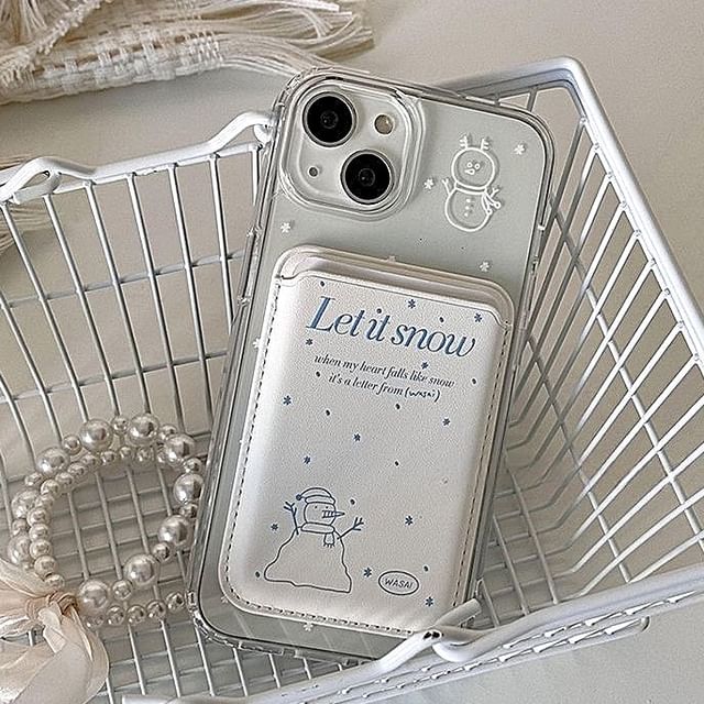 Card (Compatible MagSafe) Phone / Case Magnetic with Snowman