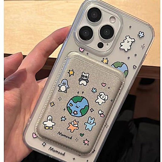 Magnetic Set Animal Earth MagSafe) Holder Case with (Compatible Card / Phone