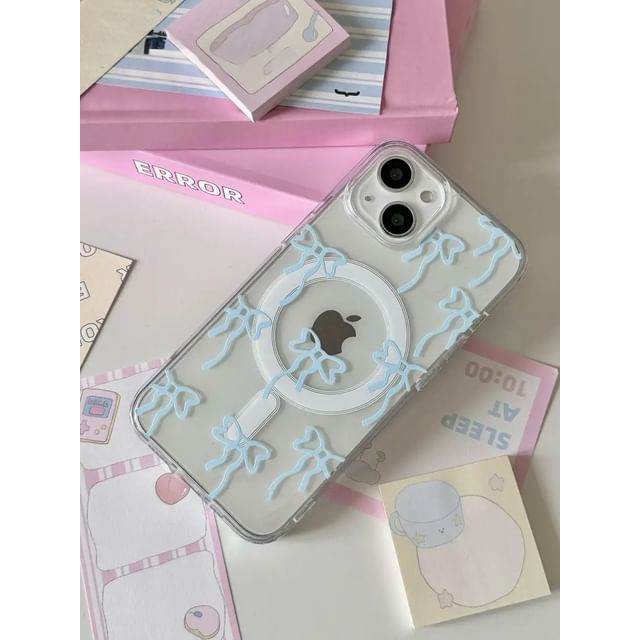 Set Magsafe Card Bow Print Compatible / Case iPhone