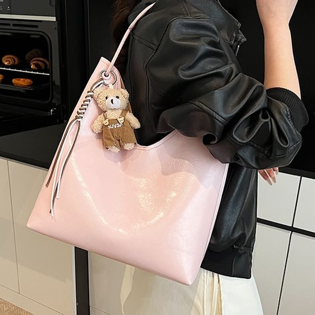 Faux Leather Plain Tote Bag