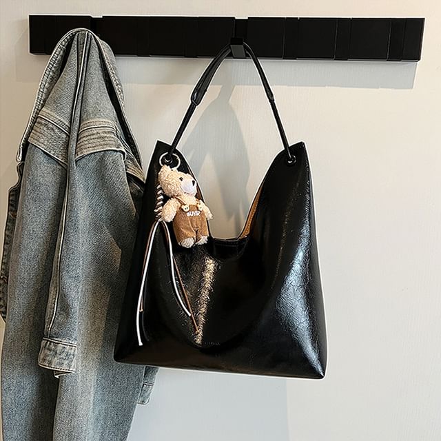 Faux Leather Plain Tote Bag
