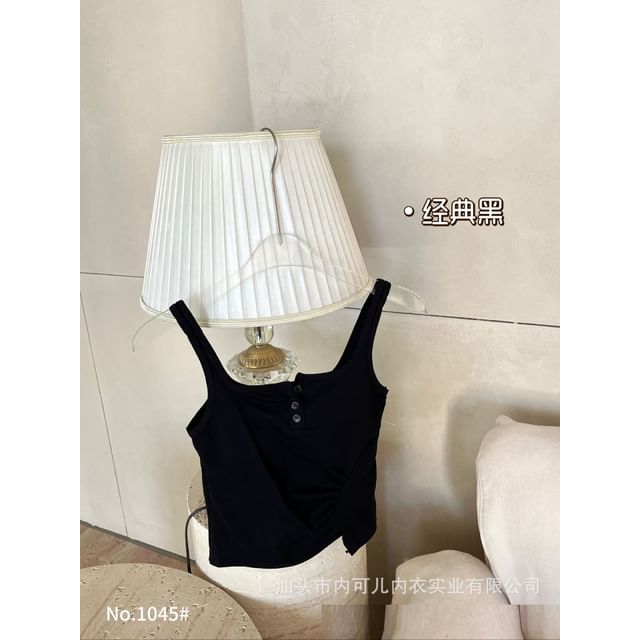 Square Neck Henley Plain Crop Tank Top