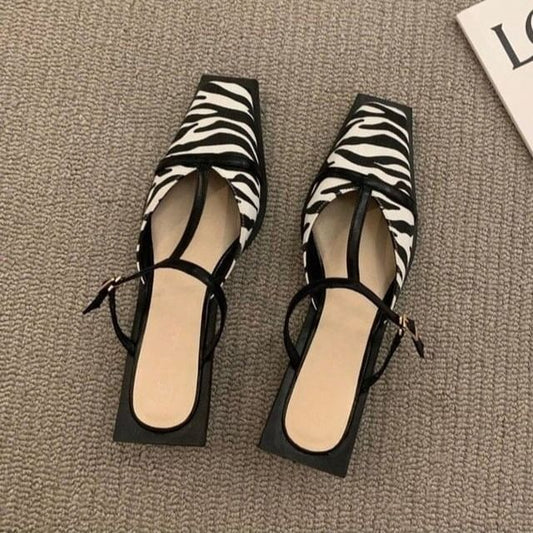 T-Strap Mules Toe Chunky Heel Square