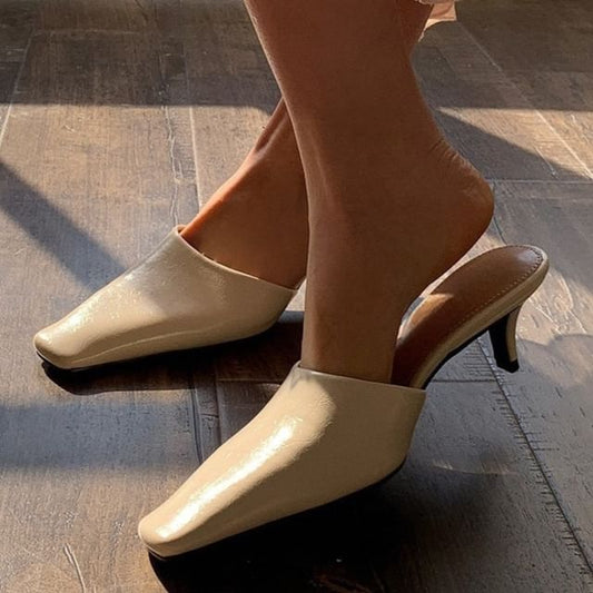 Kitten Faux Toe Leather Heel Square Mules