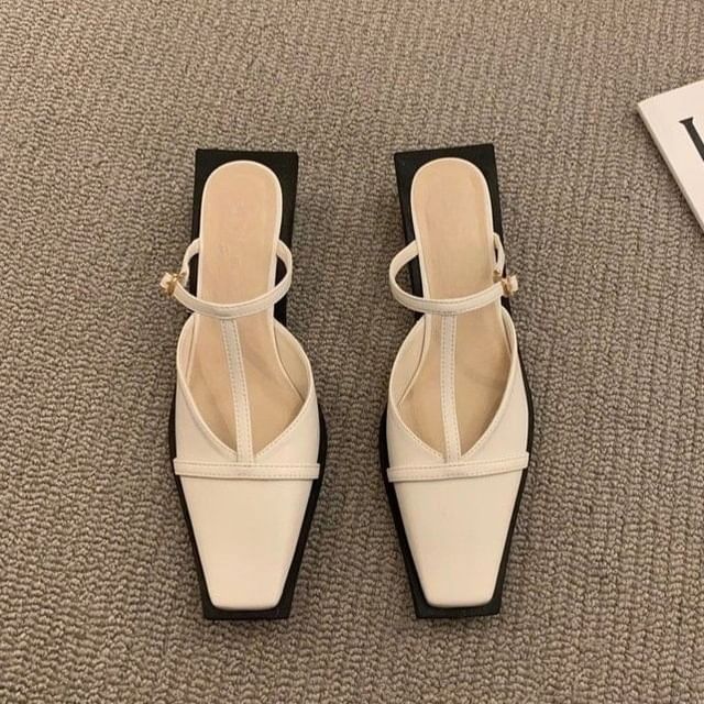 T-Strap Mules Toe Chunky Heel Square