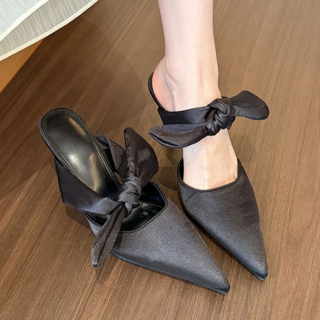 Toe Plain Stiletto Bow Mules Heel Pointed