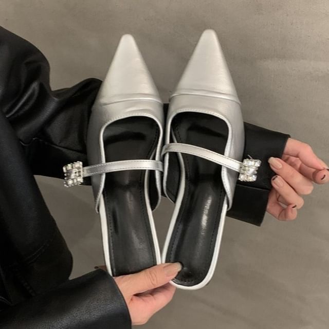 Buckled Heel Mules Chunky Pointed Toe