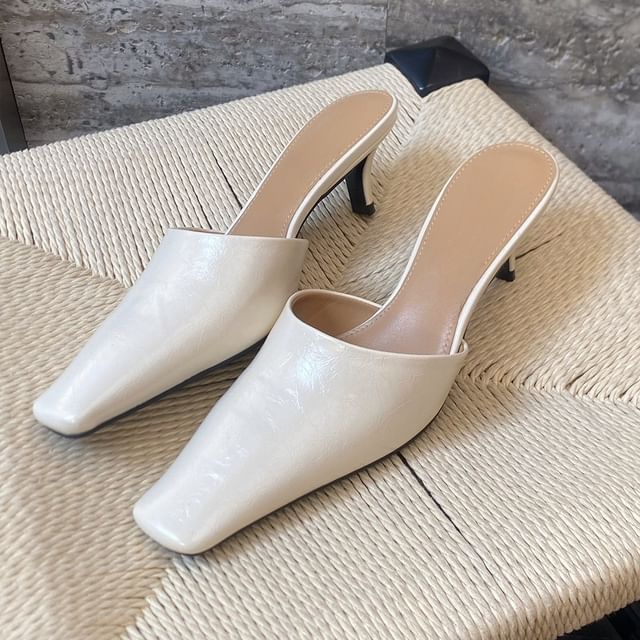 Kitten Faux Toe Leather Heel Square Mules