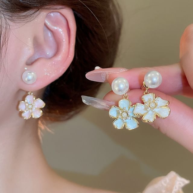 Drop Earring Pearl Faux Floral