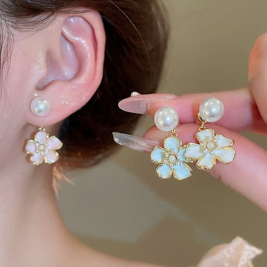 Drop Earring Pearl Faux Floral
