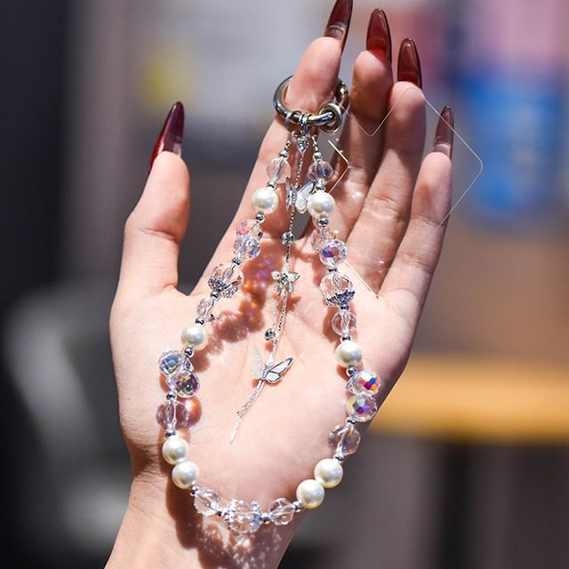 Lanyard Butterfly with Strap Phone Wrist Pad Pearl Faux