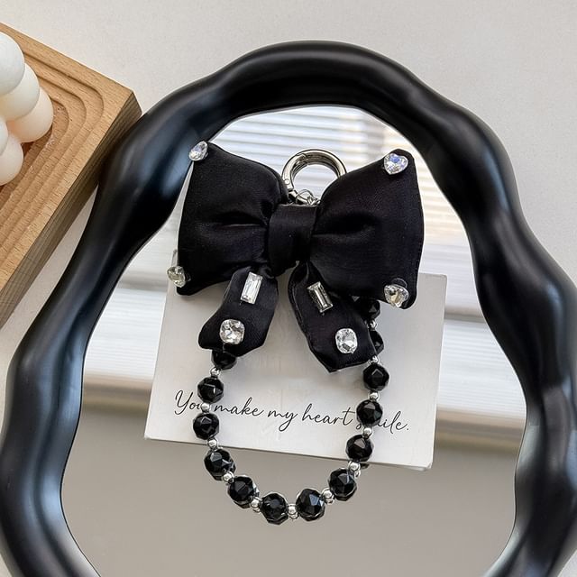 Charm Phone Pad Lanyard Rhinestone Bow with Pearl Faux