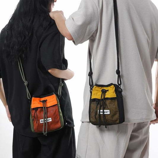 Drawstring Color Block Crossbody Bag