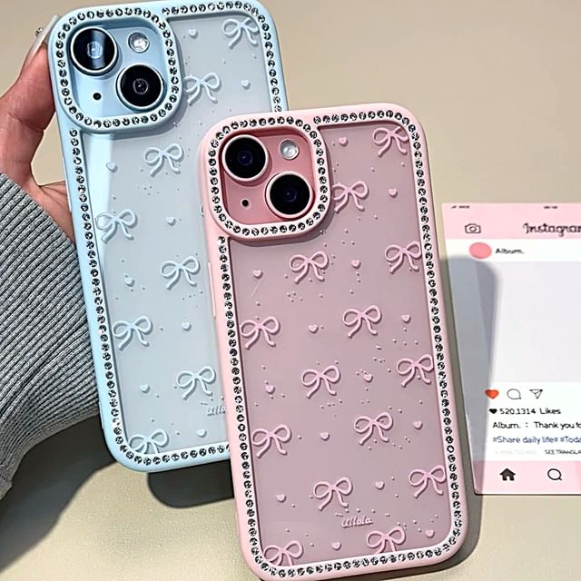 Phone Case Rhinestone Bow Print
