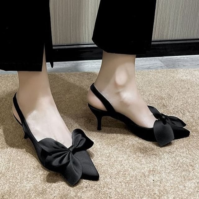 Bow Toe Pumps Slingback Pointed Satin