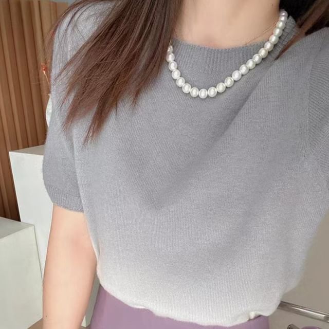 Crew Top Knit Gradient Neck Short-Sleeve