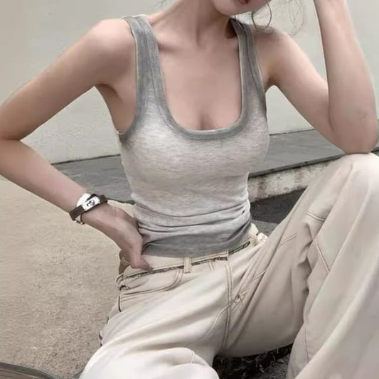 Tank Neck Scoop Gradient Ribbed Slim Fit Top