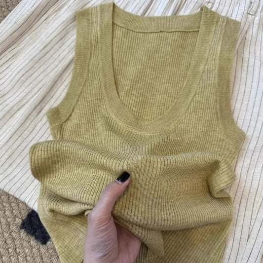 Scoop Plain Top Tank Knit Neck