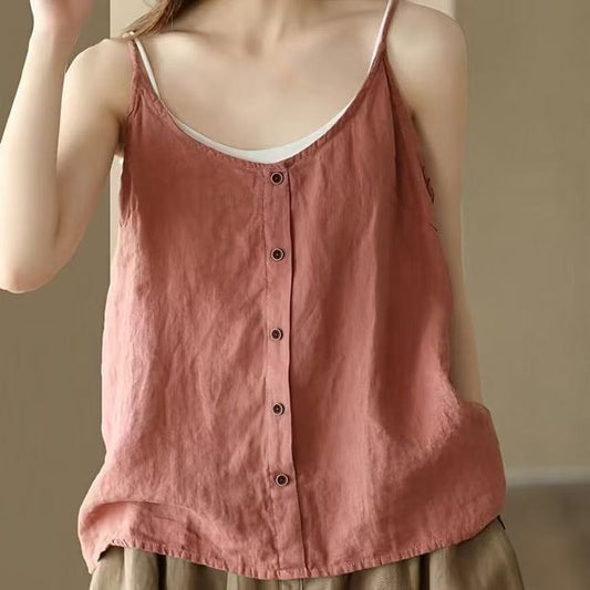 Scoop Neck Buttoned Camisole Top Plain