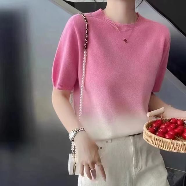 Crew Top Knit Gradient Neck Short-Sleeve